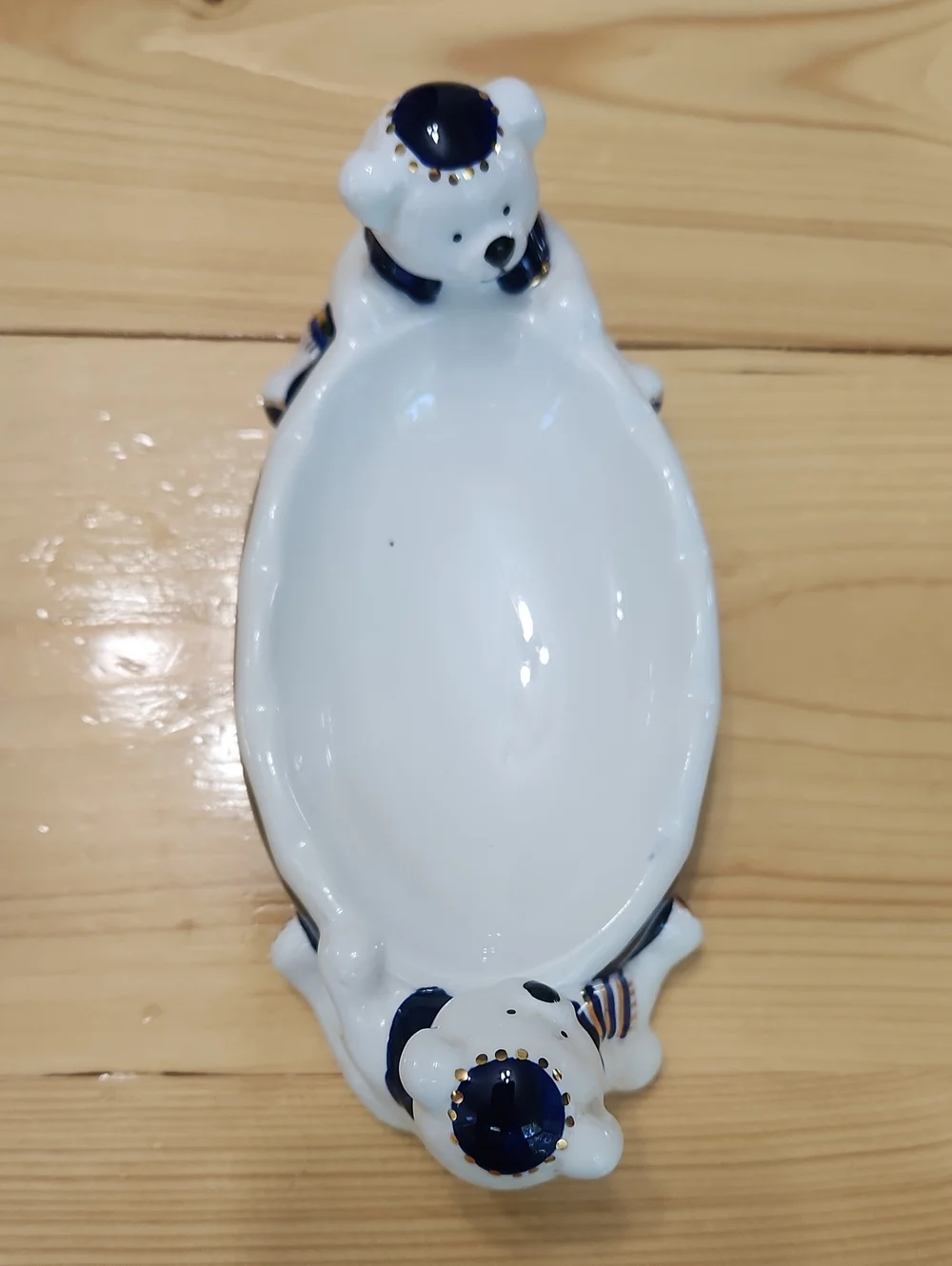 Vintage Hanukkah Polar Bears Wearing Kippot Yamikas Star Of David Dish Ceramic